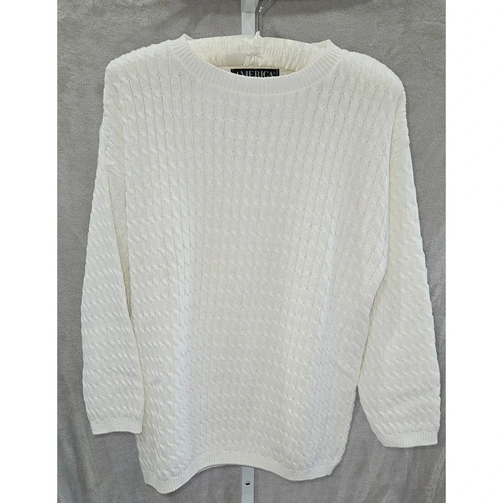 Vintage Perry Ellis America‎ 100% Cotton Textured Knit Sweater Made USA Medium
